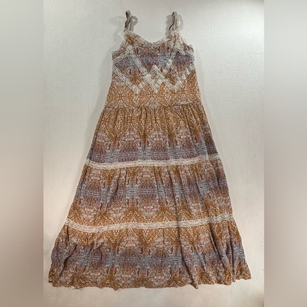 Boho Tiered Maxi Dress in Brown and Blue